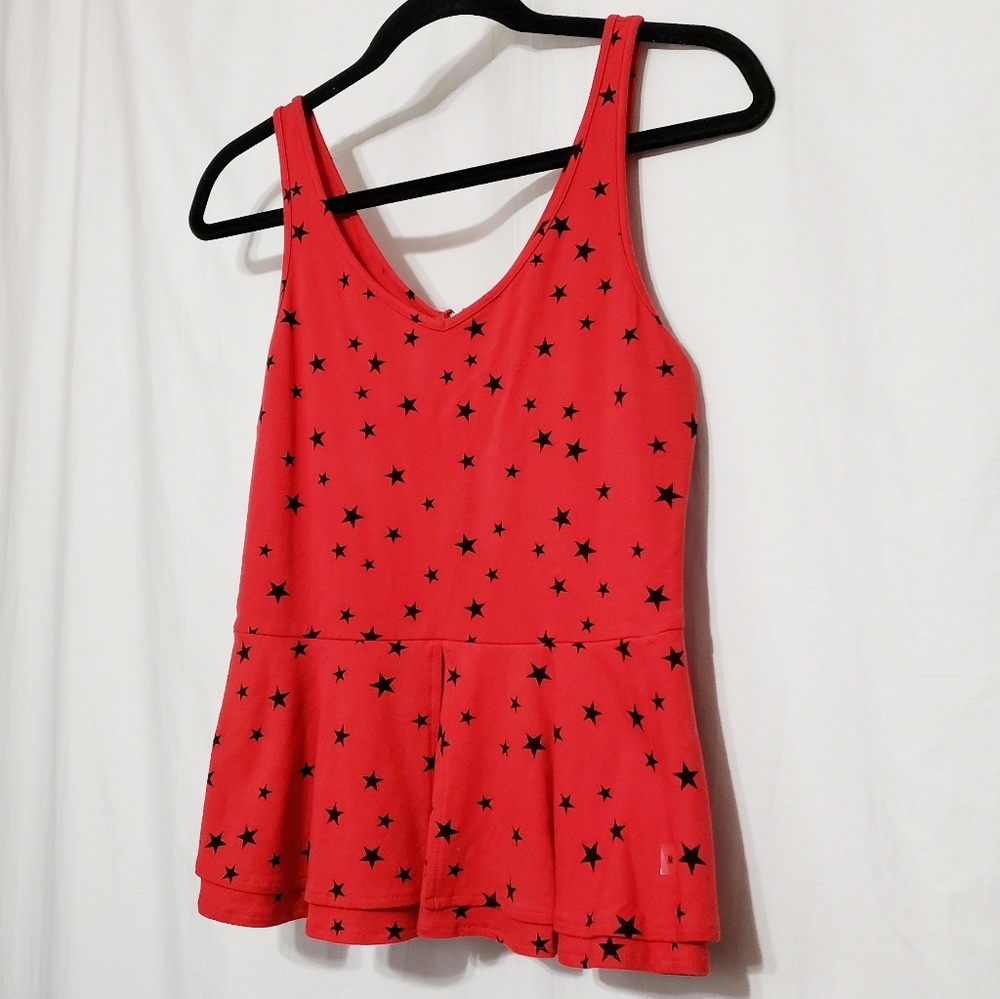 Express *Red/Black Star Ruffle Tank* NWT*Sz M*